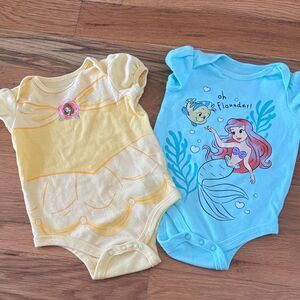Disney Baby Bodysuits Belle & Ariel size 6/9 months